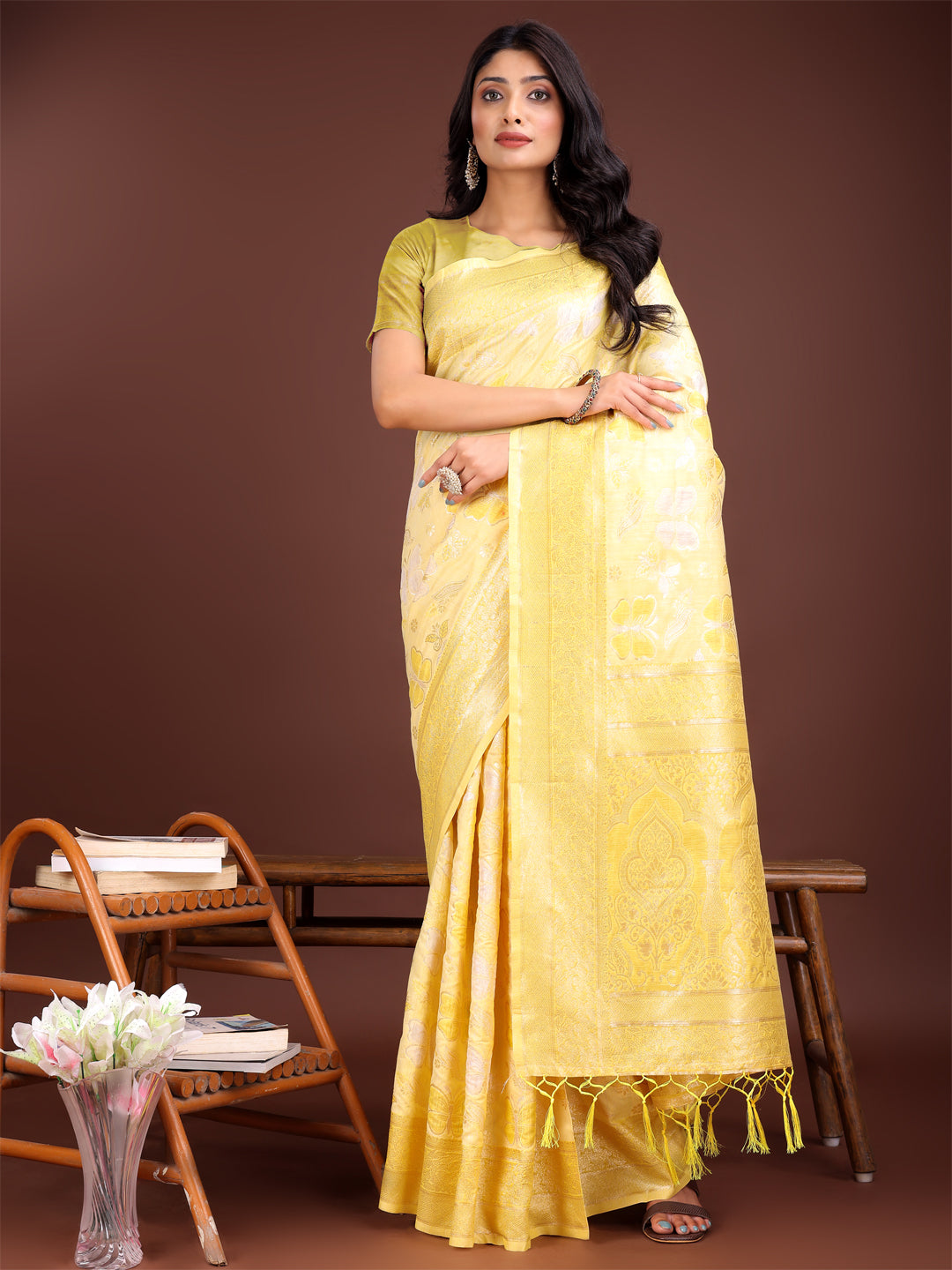 Astita Elegant Yellow Cotton Saree with Golden Zari Work - Graceful Comfort for Everyday & Festive Wear - Distacart