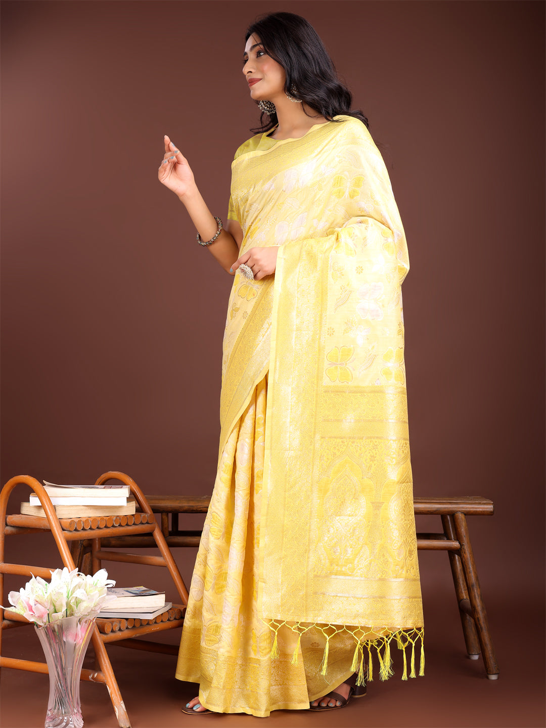 Astita Elegant Yellow Cotton Saree with Golden Zari Work - Graceful Comfort for Everyday & Festive Wear - Distacart
