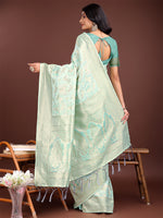 Thumbnail for Astita Elegant Sea Green Cotton Saree with Golden Zari Work - Graceful Comfort for Everyday & Festive Wear