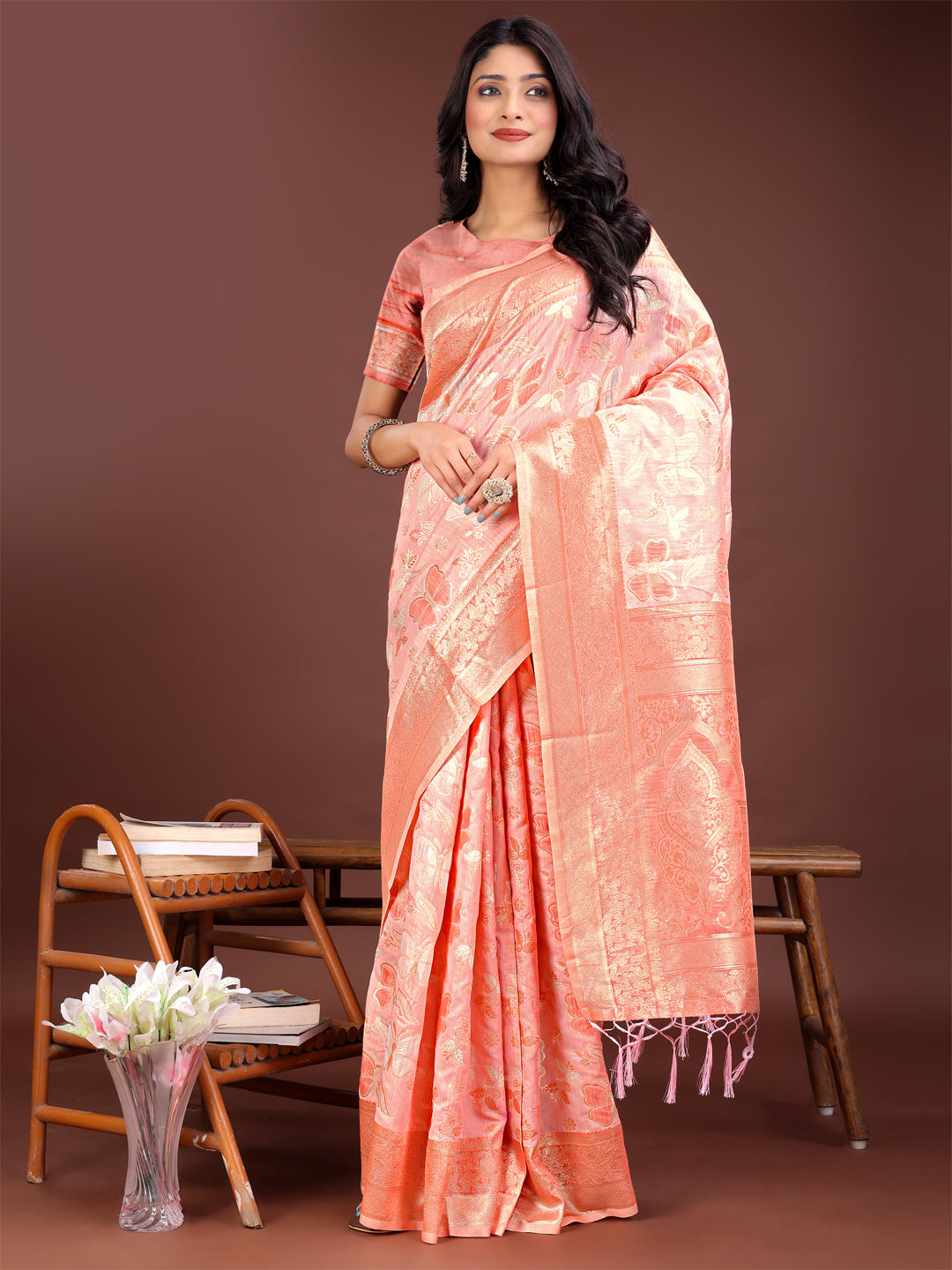 Astita Elegant Orange Cotton Saree with Golden Zari Work - Graceful Comfort for Everyday & Festive Wear - Distacart