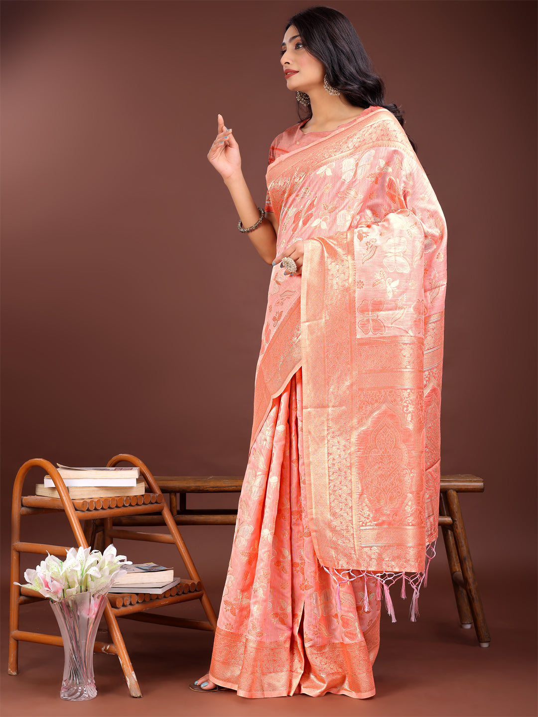 Astita Elegant Orange Cotton Saree with Golden Zari Work - Graceful Comfort for Everyday & Festive Wear - Distacart