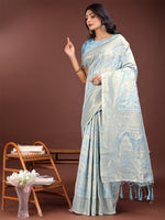 Thumbnail for Astita Elegant Sky Blue Cotton Saree with Golden Zari Work - Graceful Comfort for Everyday & Festive Wear
