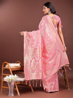 Thumbnail for Astita Elegant Pink Cotton Saree with Golden Zari Work - Graceful Comfort for Everyday & Festive Wear