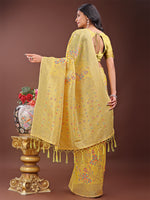 Thumbnail for Astita Elegant Yellow Linen Cotton Saree with Floral Weave & Soft Gold Pallu - Graceful Choice for Casual,Office & Festive Looks - Distacart