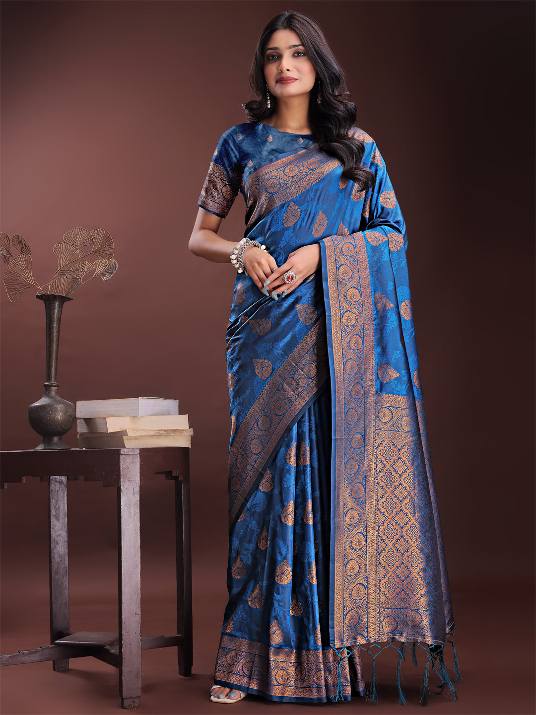 Astita Majestic Royal Blue Banarasi Silk Saree with Golden Zari - Timeless Indian Ethnic Elegance for Weddings & Festive Occasions - Distacart
