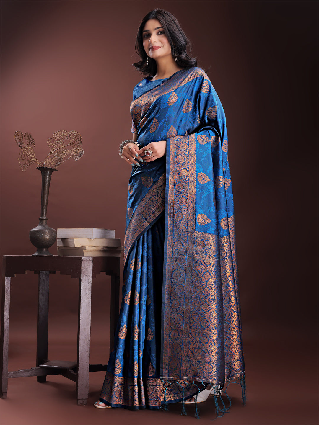 Astita Majestic Royal Blue Banarasi Silk Saree with Golden Zari - Timeless Indian Ethnic Elegance for Weddings & Festive Occasions - Distacart