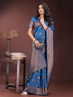 Thumbnail for Astita Majestic Royal Blue Banarasi Silk Saree with Golden Zari - Timeless Indian Ethnic Elegance for Weddings & Festive Occasions - Distacart