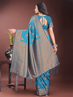 Thumbnail for Astita Majestic Teal Banarasi Silk Saree with Golden Zari - Timeless Indian Ethnic Elegance for Weddings & Festive Occasions - Distacart