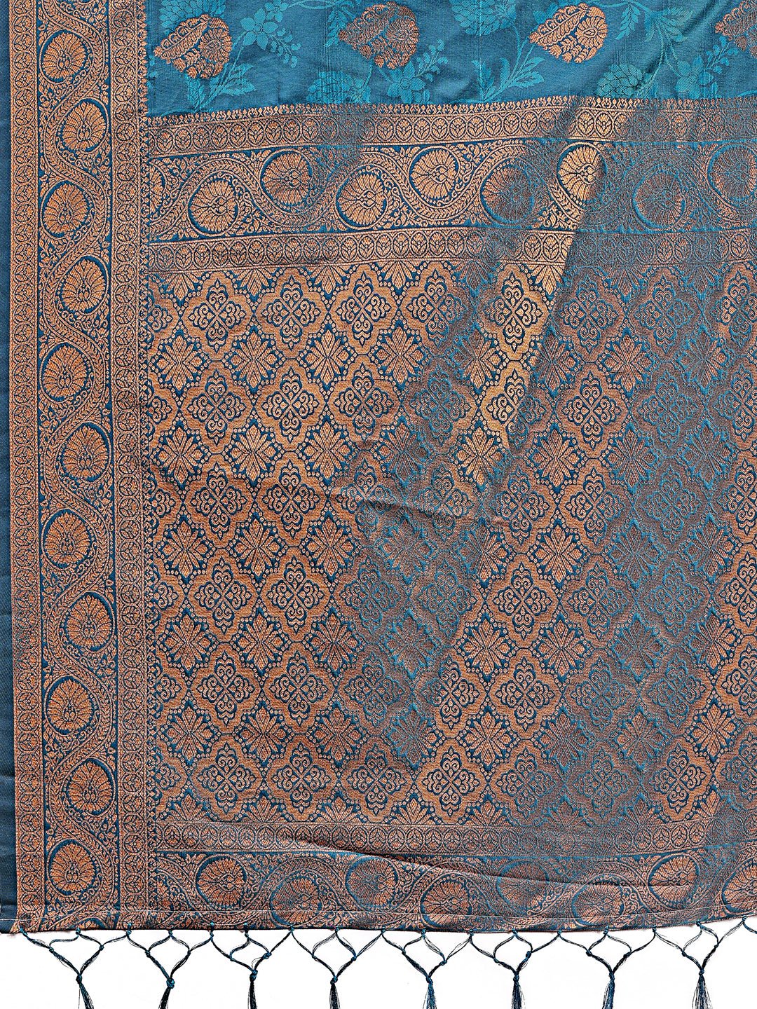 Astita Majestic Teal Banarasi Silk Saree with Golden Zari - Timeless Indian Ethnic Elegance for Weddings & Festive Occasions - Distacart
