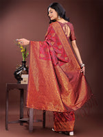 Thumbnail for Astita Majestic Maroon Banarasi Silk Saree with Golden Zari - Timeless Indian Ethnic Elegance for Weddings & Festive Occasions - Distacart