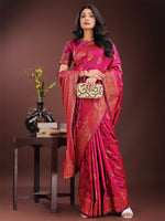 Thumbnail for Astita Majestic Magenta Banarasi Silk Saree with Golden Zari - Timeless Indian Ethnic Elegance for Weddings & Festive Occasions - Distacart