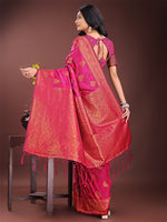 Thumbnail for Astita Majestic Magenta Banarasi Silk Saree with Golden Zari - Timeless Indian Ethnic Elegance for Weddings & Festive Occasions - Distacart