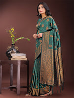 Thumbnail for Astita Majestic Dark Green Banarasi Silk Saree with Golden Zari - Timeless Indian Ethnic Elegance for Weddings & Festive Occasions - Distacart