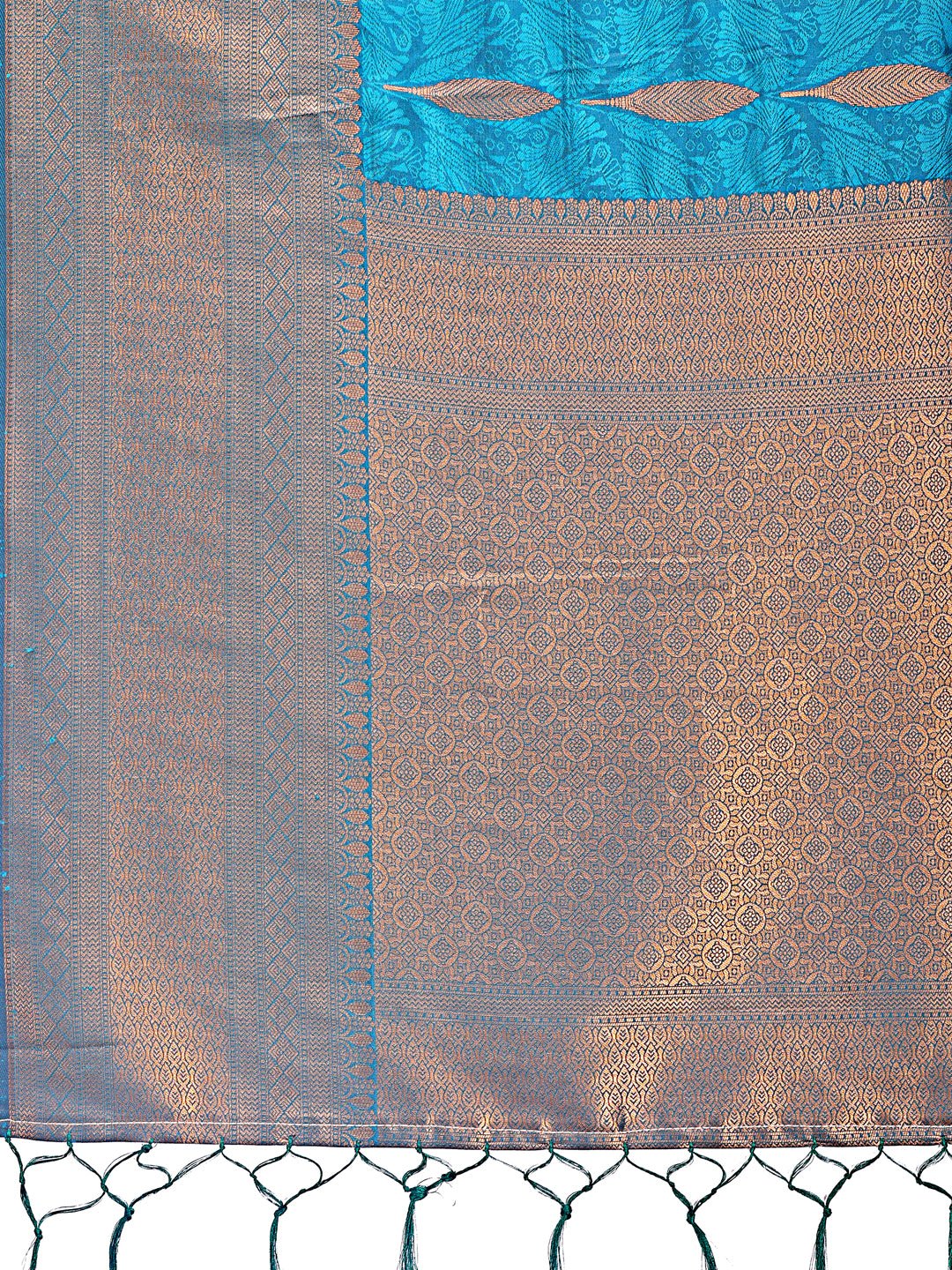 Astita Teal Blue Linen Cotton Saree with Golden Zari Leaf Woven Design & Rich Pallu - Festive Wear | Office Look | Soft Drape - Distacart