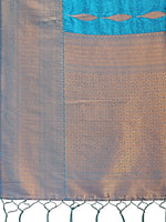 Thumbnail for Astita Teal Blue Linen Cotton Saree with Golden Zari Leaf Woven Design & Rich Pallu - Festive Wear | Office Look | Soft Drape - Distacart