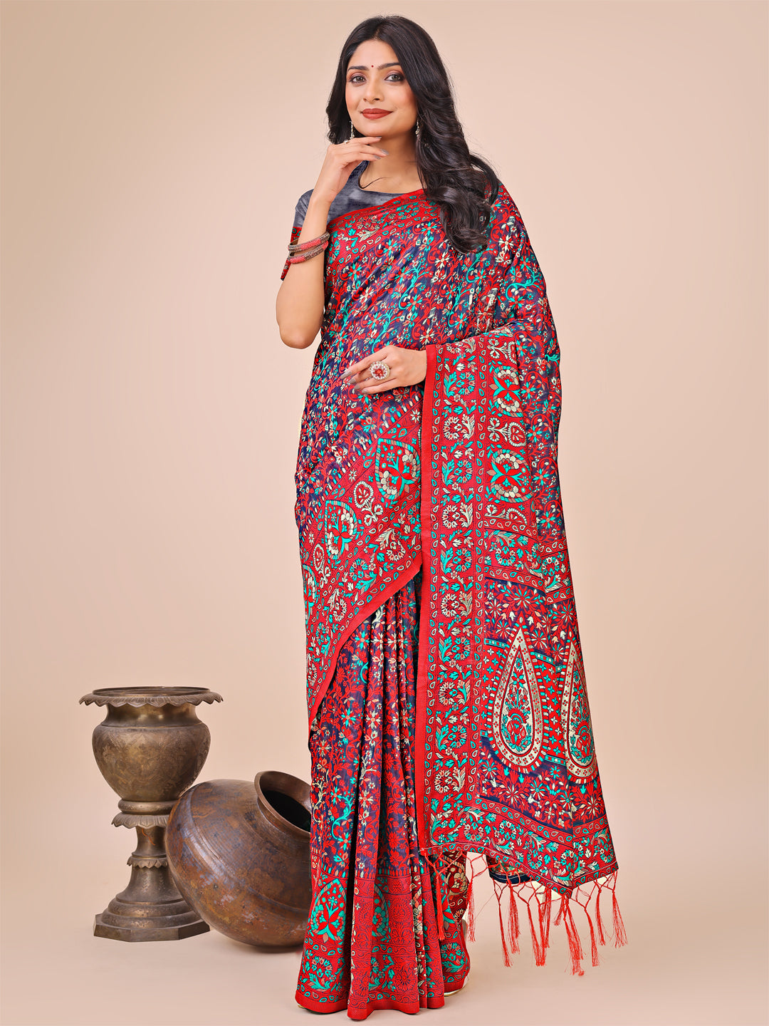 Astita Elegant Pink Jacquard Linen Cotton Saree with Traditional Multicolor Weave & Tassel Pallu - Festive & Casual Wear for Women - Distacart