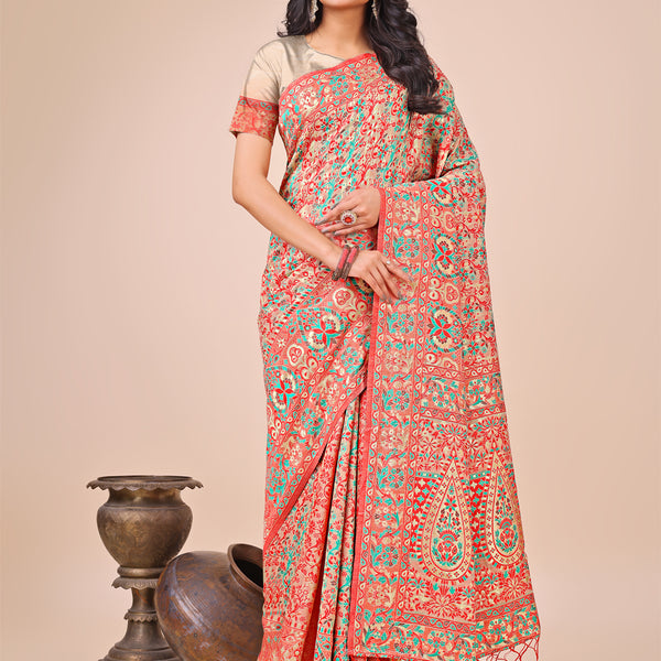 Astita Elegant Cream Jacquard Linen Cotton Saree with Traditional Multicolor Weave & Tassel Pallu - Festive & Casual Wear for Women - Distacart