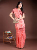 Thumbnail for Astita Peach Linen Cotton Woven Zari Work Traditional Tassel Saree - Distacart