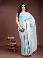 Thumbnail for Astita Sea Green Linen Cotton Woven Zari Work Traditional Tassel Saree - Distacart