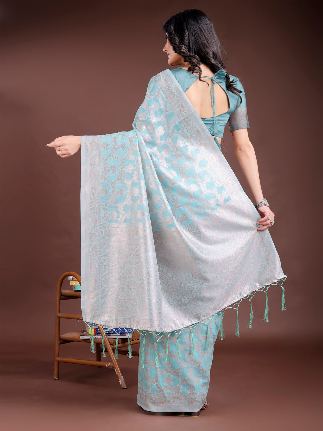Astita Sea Green Linen Cotton Woven Zari Work Traditional Tassel Saree - Distacart