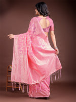 Thumbnail for Astita Pink Linen Cotton Woven Zari Work Traditional Tassel Saree - Distacart