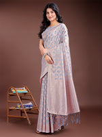 Thumbnail for Astita Grey Linen Cotton Woven Zari Work Traditional Tassel Saree - Distacart