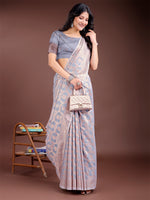 Thumbnail for Astita Grey Linen Cotton Woven Zari Work Traditional Tassel Saree - Distacart