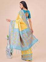 Thumbnail for Astita Premium Yellow & Sky Blue Floral Woven Lichi Silk Saree with Rich Pallu & Tassels - Festive & Party Wear for Women - Distacart