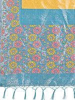 Thumbnail for Astita Premium Yellow & Sky Blue Floral Woven Lichi Silk Saree with Rich Pallu & Tassels - Festive & Party Wear for Women - Distacart