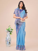 Thumbnail for Astita Premium Sky Blue Floral Woven Lichi Silk Saree with Rich Pallu & Tassels - Festive & Party Wear for Women - Distacart