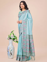 Thumbnail for Astita Premium Teal & Green Floral Woven Lichi Silk Saree with Rich Pallu & Tassels - Festive & Party Wear for Women - Distacart
