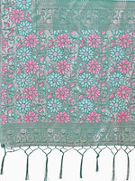 Thumbnail for Astita Premium Teal & Green Floral Woven Lichi Silk Saree with Rich Pallu & Tassels - Festive & Party Wear for Women - Distacart