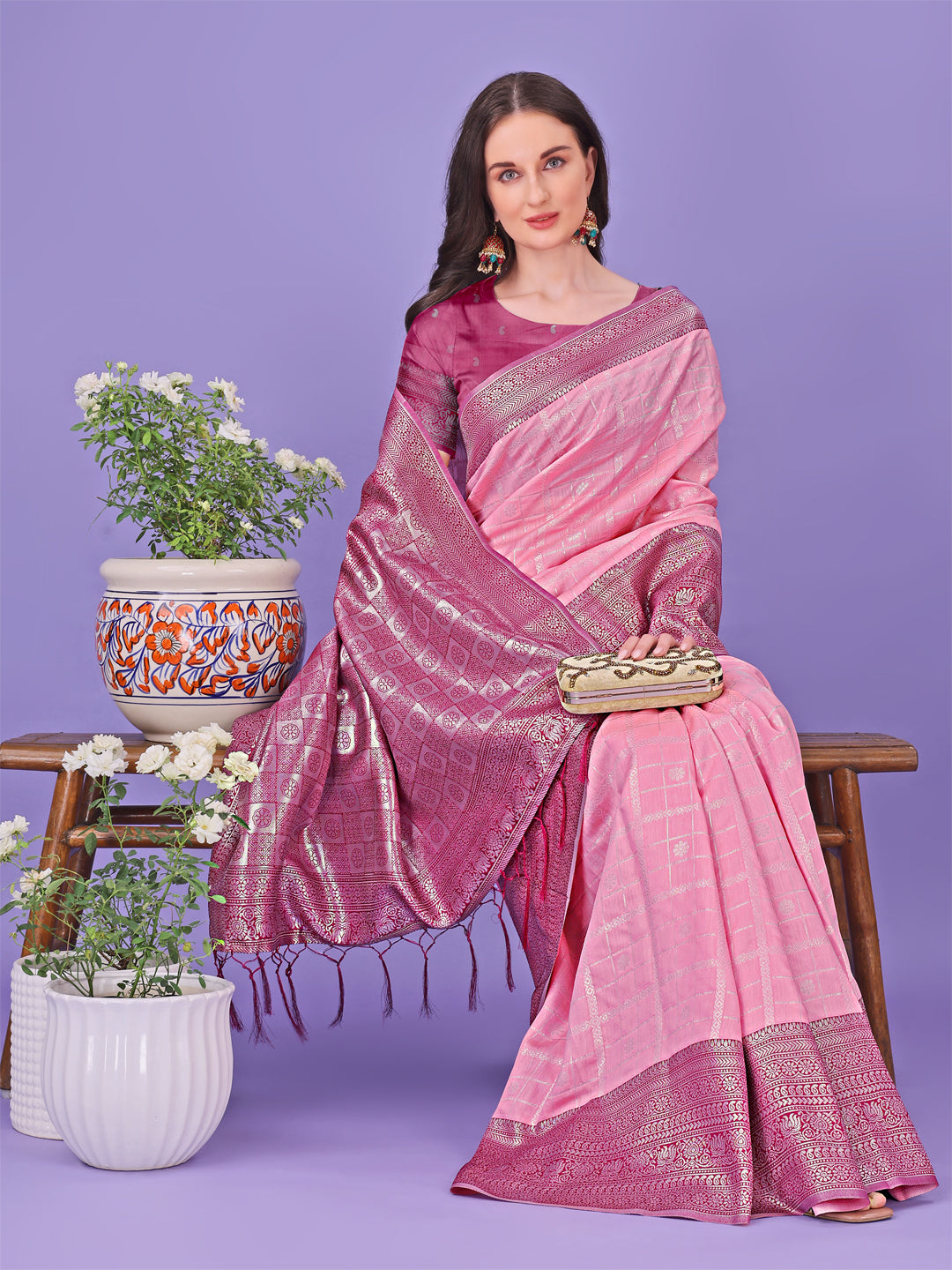 Astita Vibrant Pink & Magenta Lichi Silk Saree with Rich Woven Border and Contrast Blouse - Festive & Wedding Wear
