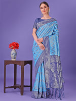 Thumbnail for Astita Blue & Navy Blue Lichi Silk Saree with Rich Woven Border and Zigzag Pattern - Wedding & Festive Wear - Distacart