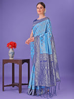 Thumbnail for Astita Blue & Navy Blue Lichi Silk Saree with Rich Woven Border and Zigzag Pattern - Wedding & Festive Wear - Distacart