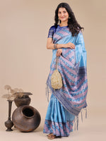 Thumbnail for Astita Radiant Sky Blue Silk Saree with Pink & Blue Floral Pattern - Perfect for Weddings & Festive Glamour - Distacart