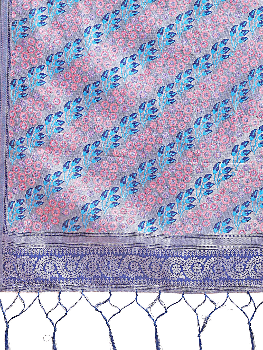 Astita Radiant Sky Blue Silk Saree with Pink & Blue Floral Pattern - Perfect for Weddings & Festive Glamour - Distacart