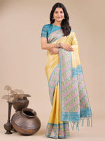 Thumbnail for Astita Radiant Yellow Silk Saree with Pink & Blue Floral Pattern - Perfect for Weddings & Festive Glamour - Distacart