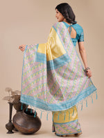 Thumbnail for Astita Radiant Yellow Silk Saree with Pink & Blue Floral Pattern - Perfect for Weddings & Festive Glamour - Distacart