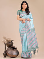 Thumbnail for Astita Radiant Teal Silk Saree with Pink & Blue Floral Pattern - Perfect for Weddings & Festive Glamour - Distacart