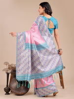Thumbnail for Astita Radiant Light Pink Silk Saree with Pink & Blue Floral Pattern - Perfect for Weddings & Festive Glamour - Distacart