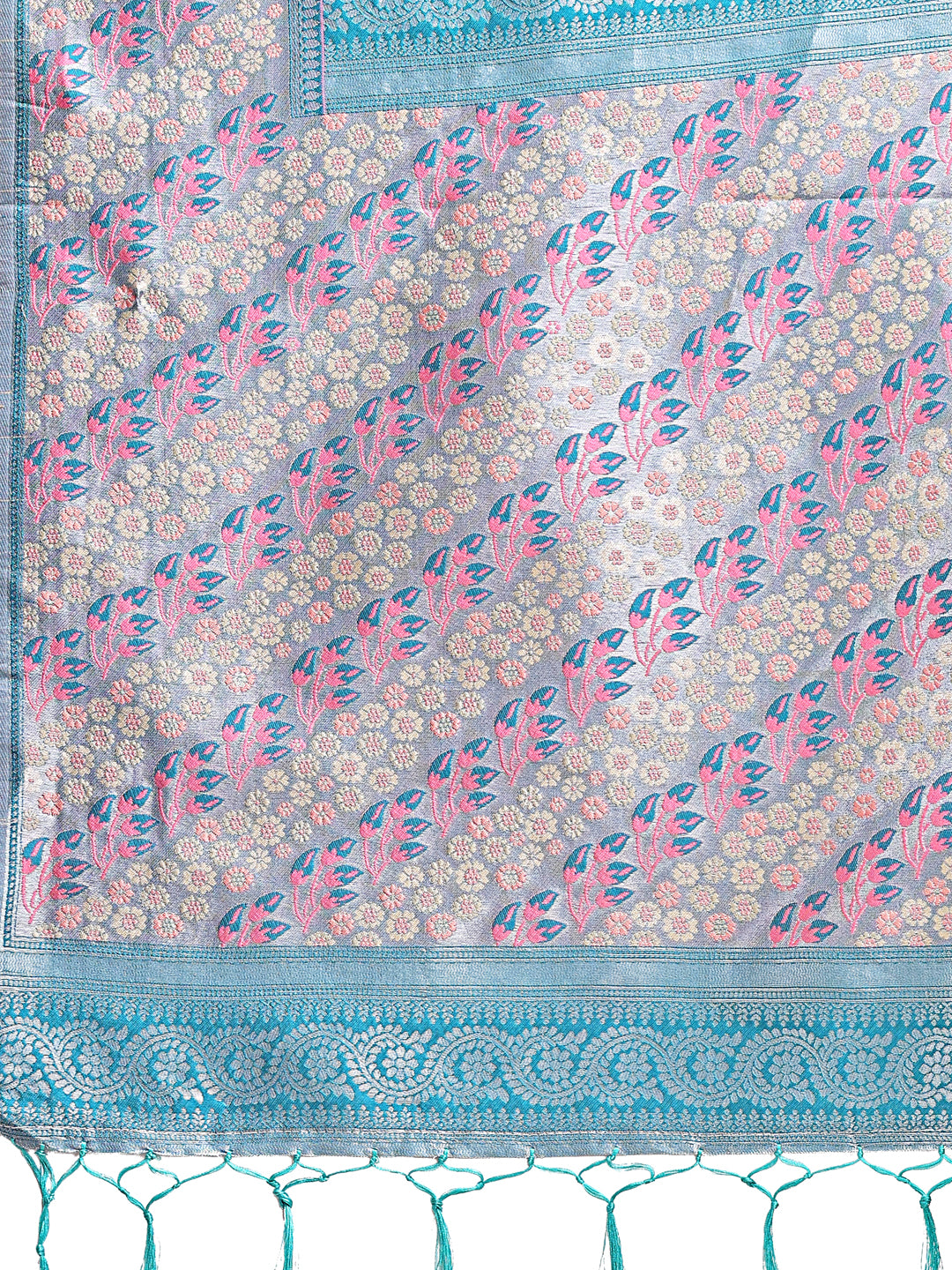 Astita Radiant Light Pink Silk Saree with Pink & Blue Floral Pattern - Perfect for Weddings & Festive Glamour - Distacart