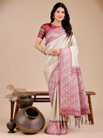 Thumbnail for Astita Radiant Cream Silk Saree with Pink & Blue Floral Pattern - Perfect for Weddings & Festive Glamour
