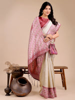 Thumbnail for Astita Radiant Cream Silk Saree with Pink & Blue Floral Pattern - Perfect for Weddings & Festive Glamour