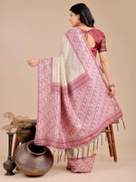 Thumbnail for Astita Radiant Cream Silk Saree with Pink & Blue Floral Pattern - Perfect for Weddings & Festive Glamour