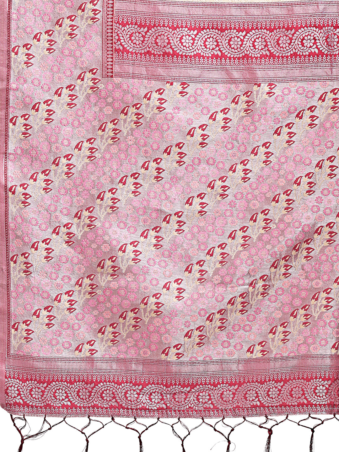 Astita Radiant Cream Silk Saree with Pink & Blue Floral Pattern - Perfect for Weddings & Festive Glamour