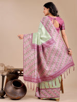 Thumbnail for Astita Radiant Light Green Silk Saree with Pink & Blue Floral Pattern - Perfect for Weddings & Festive Glamour - Distacart