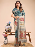 Thumbnail for Astita Grace in Every Thread - Sea Green & Beige Linen Cotton Saree with Royal Paisley Charm - Distacart