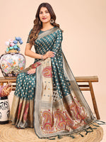 Thumbnail for Astita Grace in Every Thread - Sea Green & Beige Linen Cotton Saree with Royal Paisley Charm - Distacart