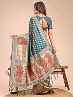 Thumbnail for Astita Grace in Every Thread - Sea Green & Beige Linen Cotton Saree with Royal Paisley Charm - Distacart